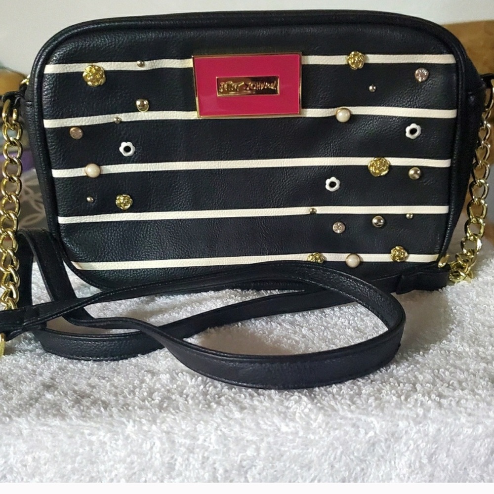 Betsey Johnson Black and White Striped Crossbody EUC